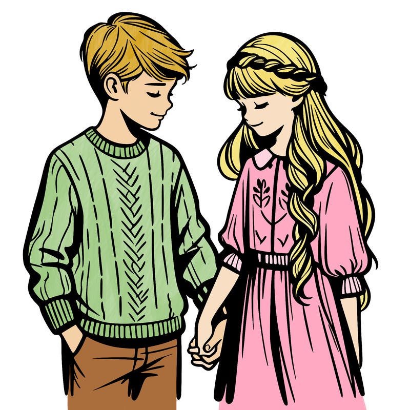 girl and boy holding hands realistic