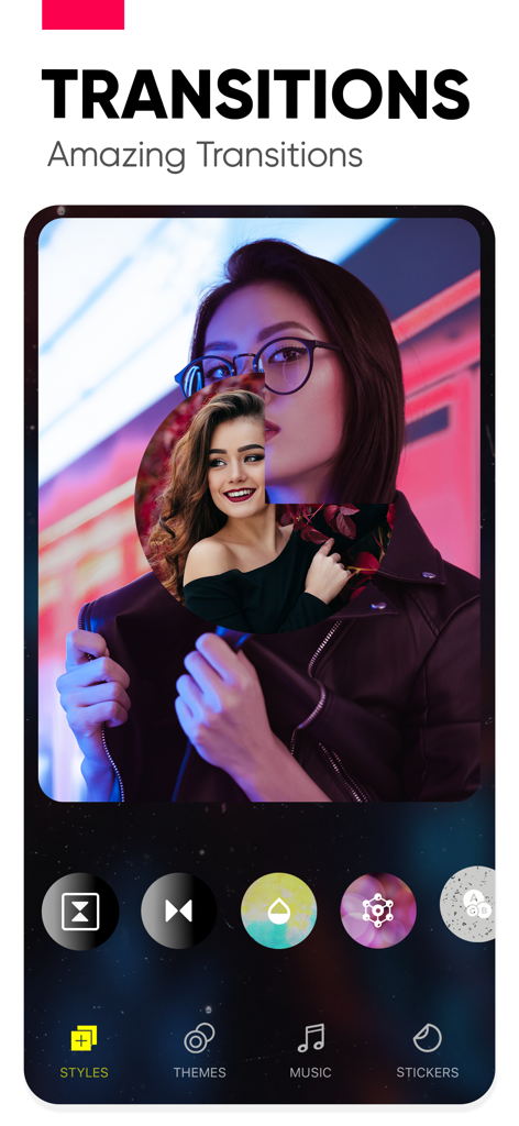 Slide Show Maker app screen showing amazing transitions for photo videos