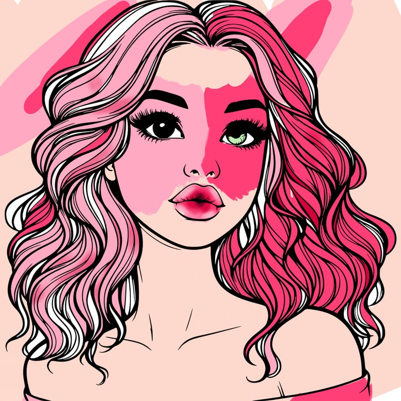 realistic girl with wavy hair and lips