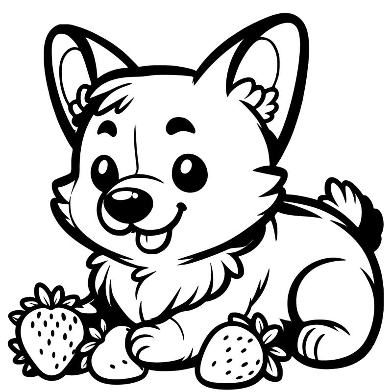 corgi dog eating strawberries