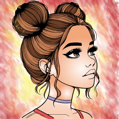 realistic girl with buns on the top of her head