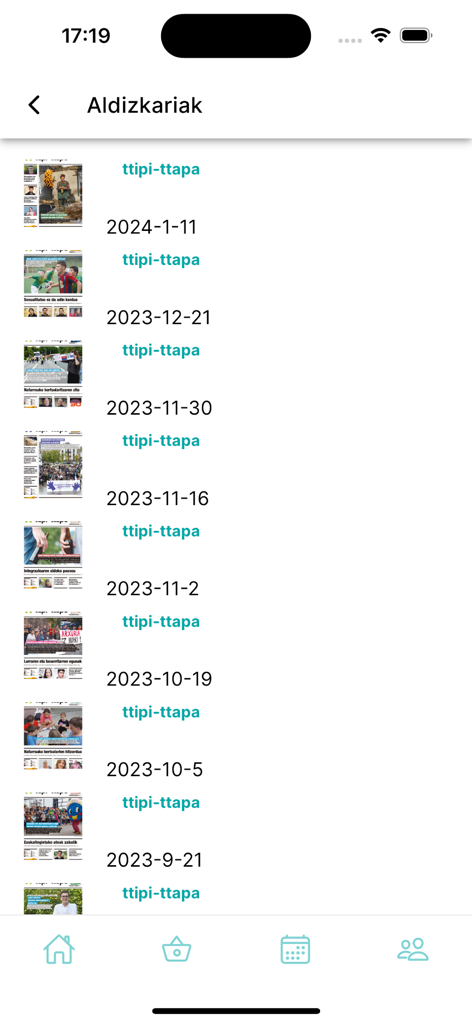 A list of archived local magazine editions for the Basque community in the Erran app