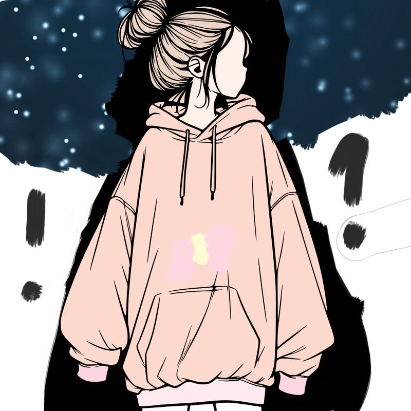 realistic girl with a oversized sweatshirt on and a bun