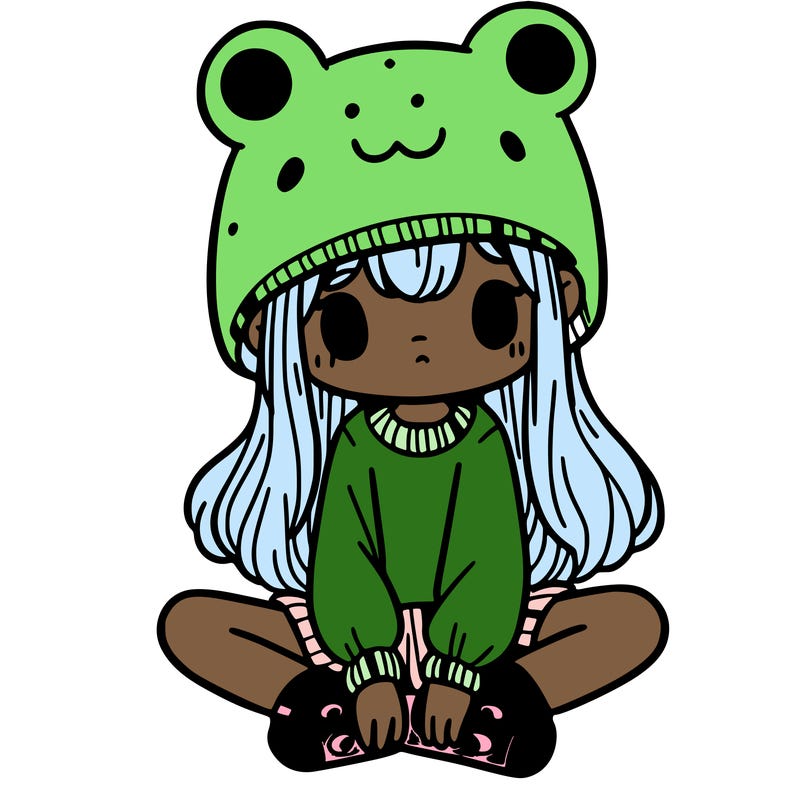 a girl wearing a frog hat and some frog socks