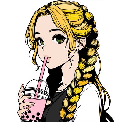 realistic girl with braided hair drinking boba