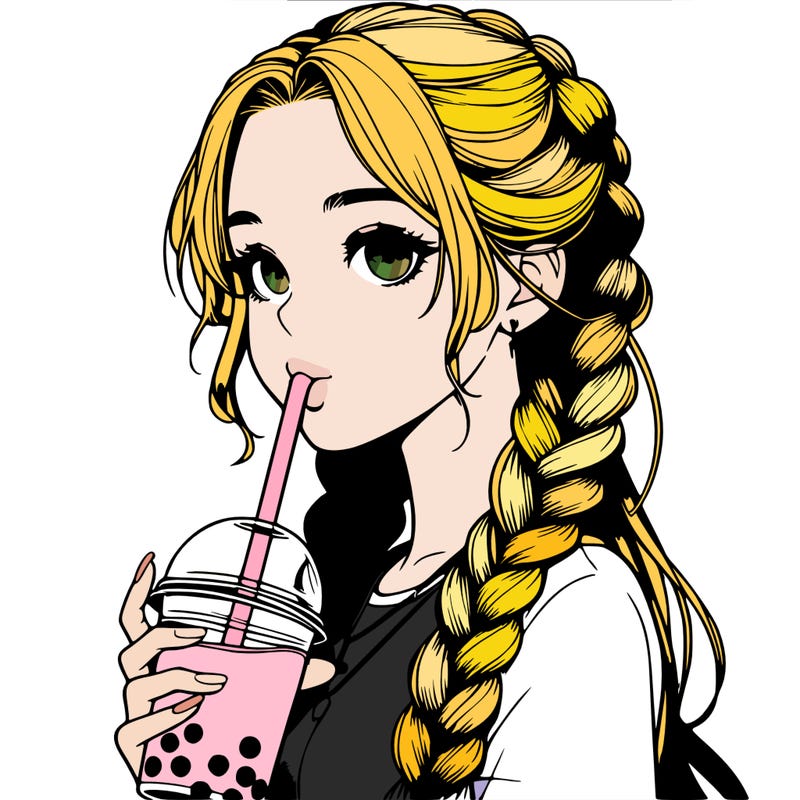 realistic girl with braided hair drinking boba