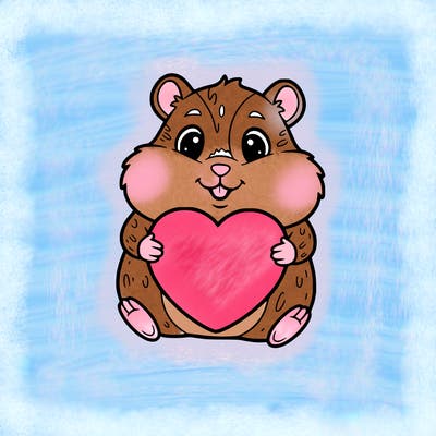 animated hamster holding a heart with a blank backgroundround
