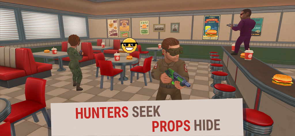 Hide Online: Prop Hunt - Jäger suchen nach versteckten Requisiten in einem Diner in Hide Online