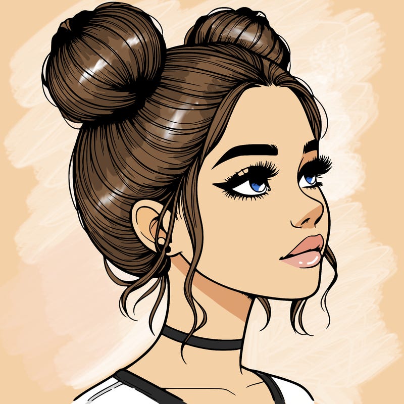 realistic girl with buns on the top of her head