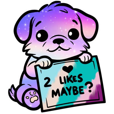 a puppy holding a sign that says 2 likes maybe?