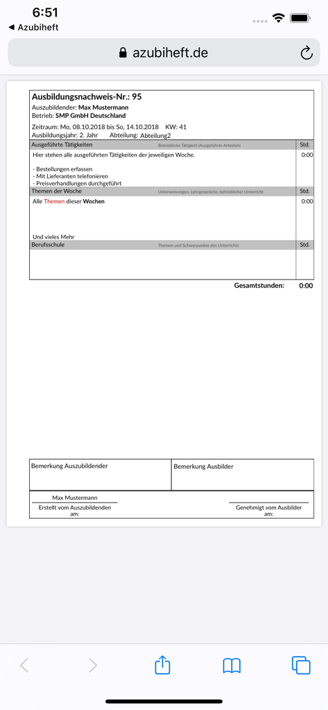 Azubiheft App - Digitales Berufsausbildungsprotokoll und Ausbildungslogbuch auf einem Mobilgerät angezeigt