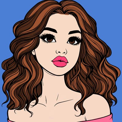 realistic girl with wavy hair and lips