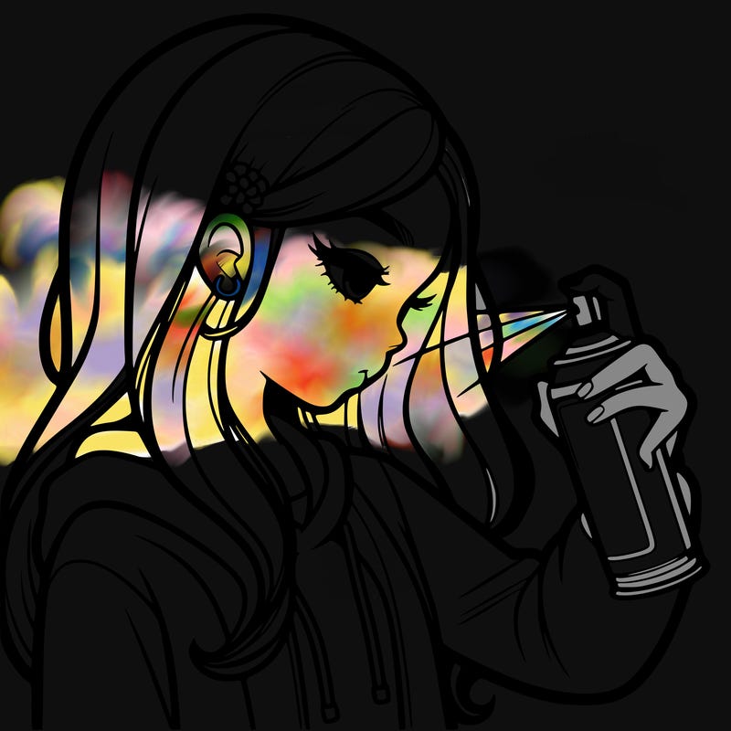 a realistic girl spray painting