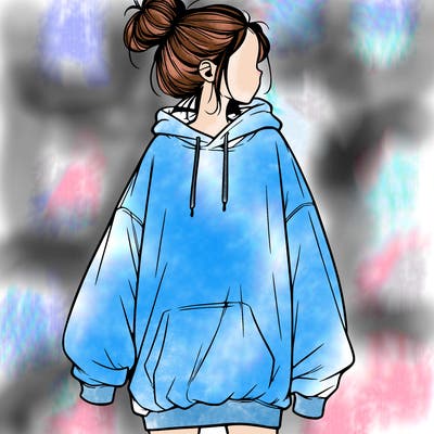 realistic girl with a oversized sweatshirt on and a bun