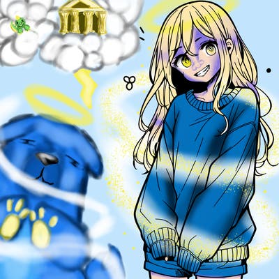 manga teen girl  in a sweater and baggy pants