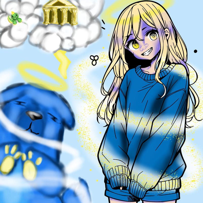 manga teen girl  in a sweater and baggy pants