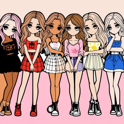 a group of girls realistic