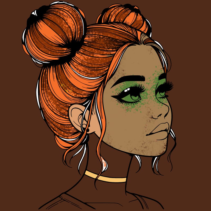 realistic girl with buns on the top of her head