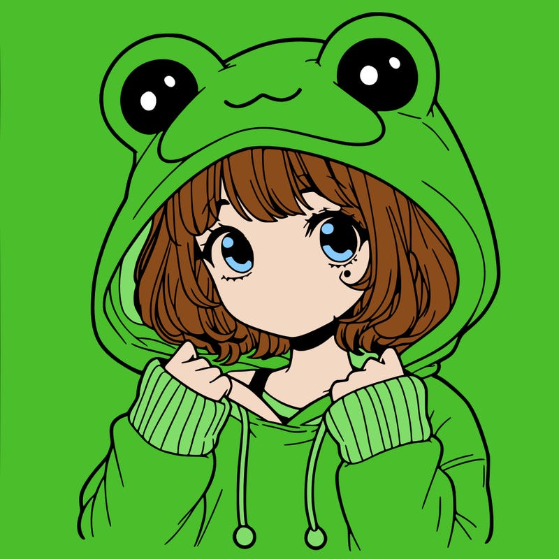 a cute teenage girl wearing a frog hoodie