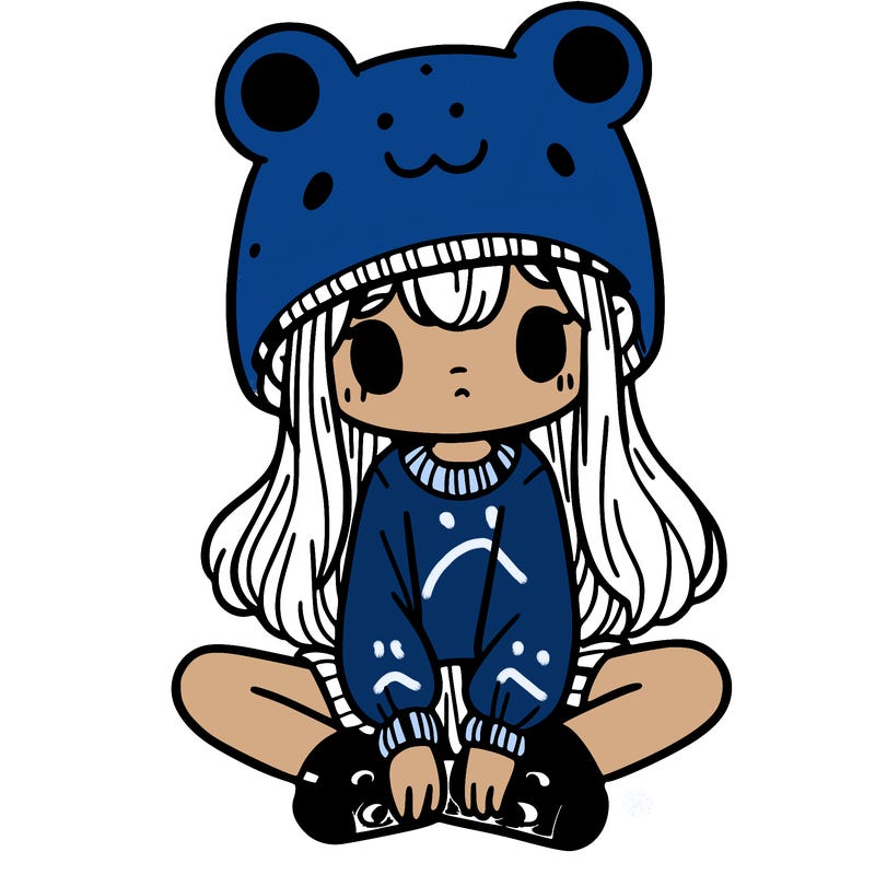 a girl wearing a frog hat and some frog socks