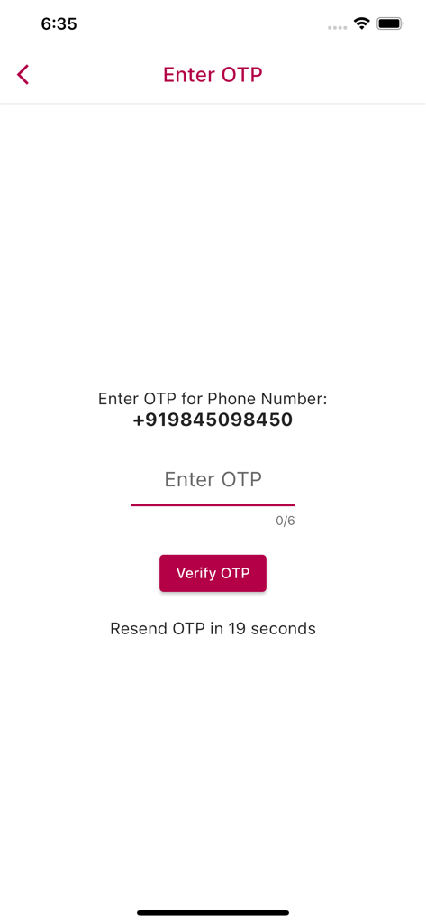 Brezza - Brezza app mobile screen for phone number verification showing an OTP entry field and verify button