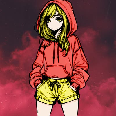 realistic girl in shorts and hoodie