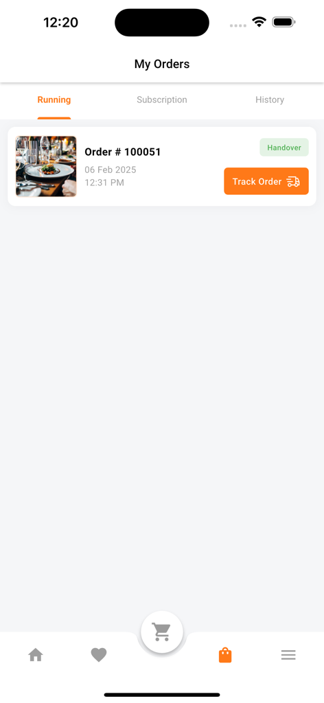 Africaribana Go - Tela de rastreamento de pedidos no aplicativo Africaribana Go mostrando o status ativo da entrega de comida.