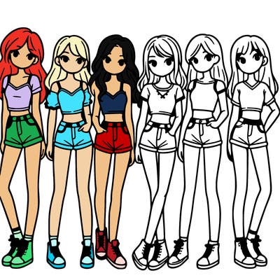 a group of girls wearing crop tops and shorts