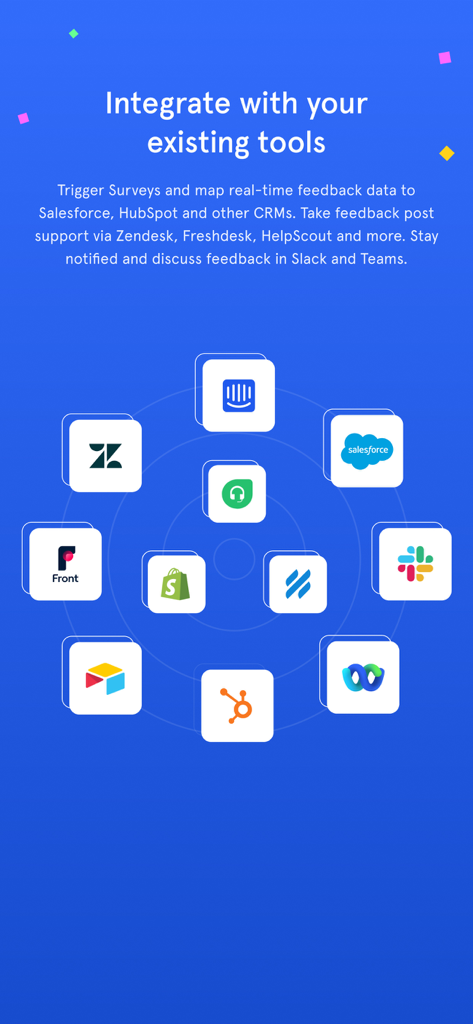 Zonka Feedback-Surveys, Kiosk - Zonka Feedback app integrations with Salesforce HubSpot Slack and Zendesk
