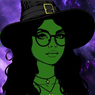 a witch with glasses realistic