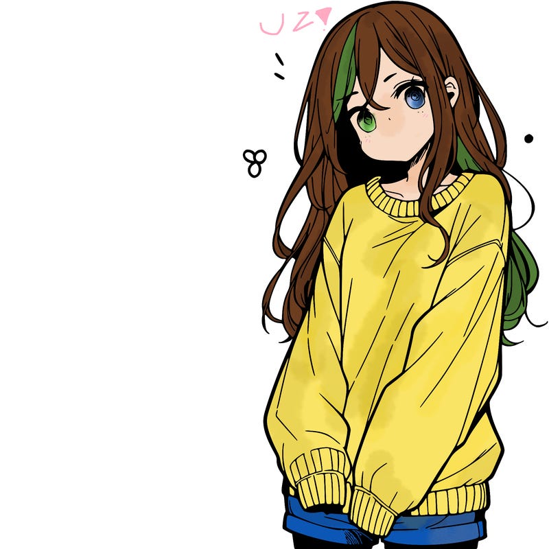 manga teen girl  in a sweater and baggy pants