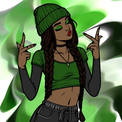 realistic teenage girl with braids and a beanie and crop top doing 🫶🏼