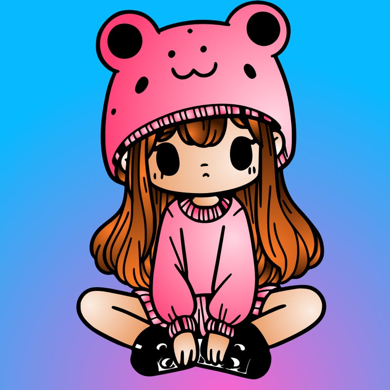 a girl wearing a frog hat and some frog socks