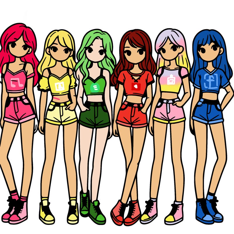 a group of girls wearing crop tops and shorts