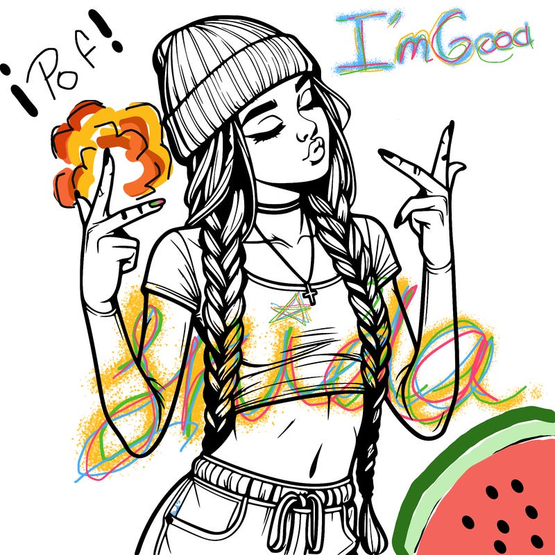 realistic teenage girl with braids and a beanie and crop top doing 🫶🏼