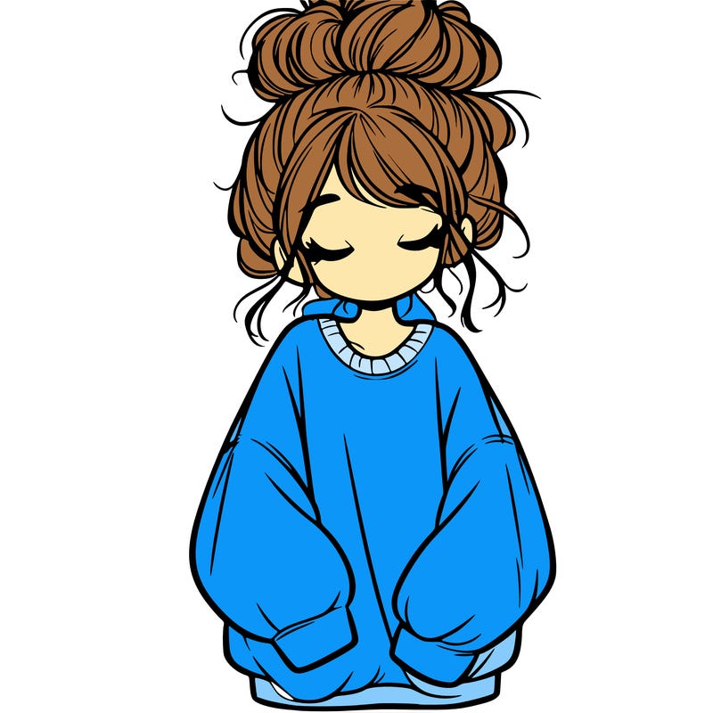 girl with baggy sweatshirt and messy bun