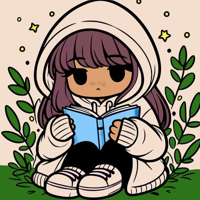 girl in oversized hoodie reading a book