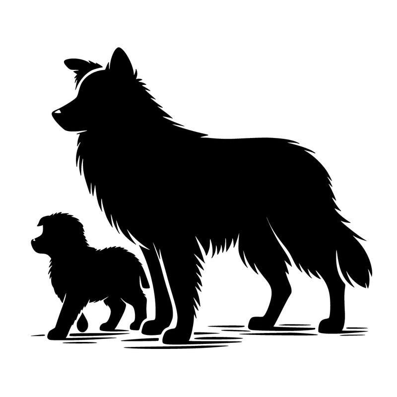 silhouette of a shepherd with his still and baby dog