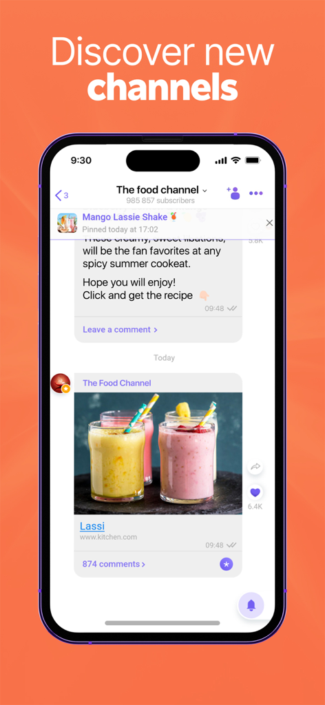 Rakuten Viber App-Oberfläche, die den Food-Kanal mit Rezepten und Abonnenteninteraktionen anzeigt