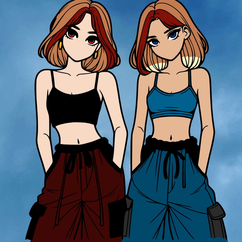 two girls with crop top with baggy pants
