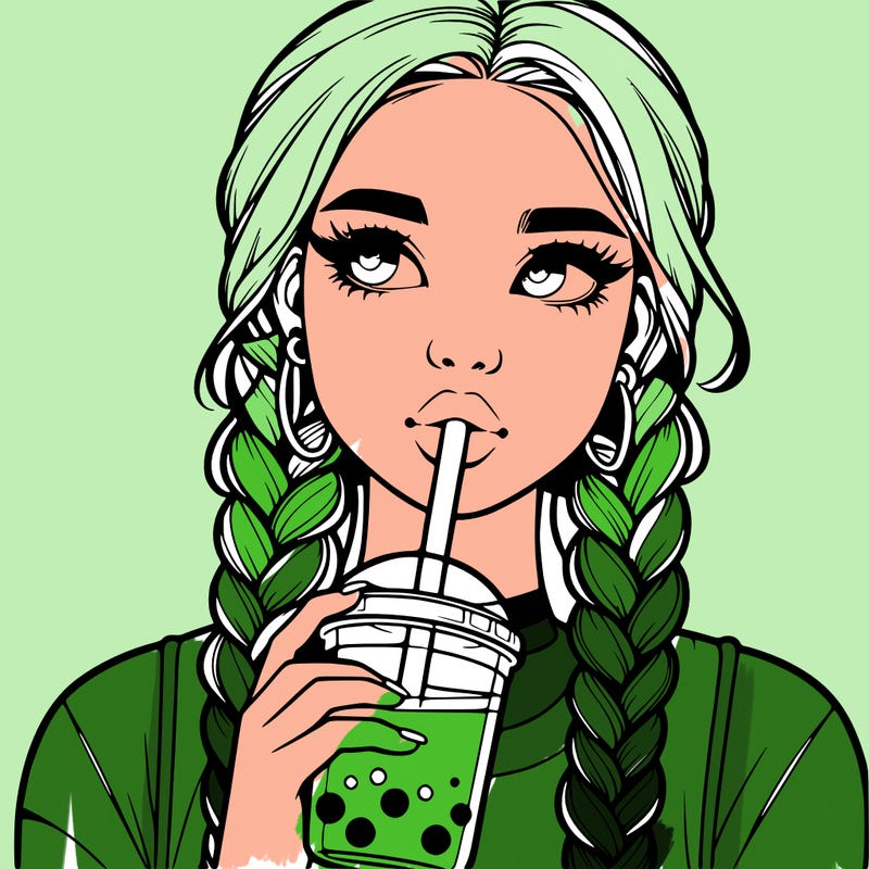 realistic girl with braided hair drinking boba