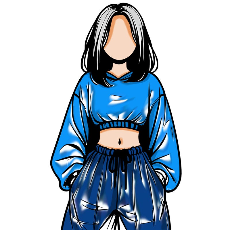 realistic girl faceless with baggy pants and a crop top