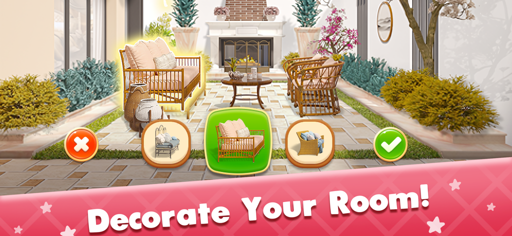 Scelta di opzioni per divani da esterno nel gioco mobile House Designer