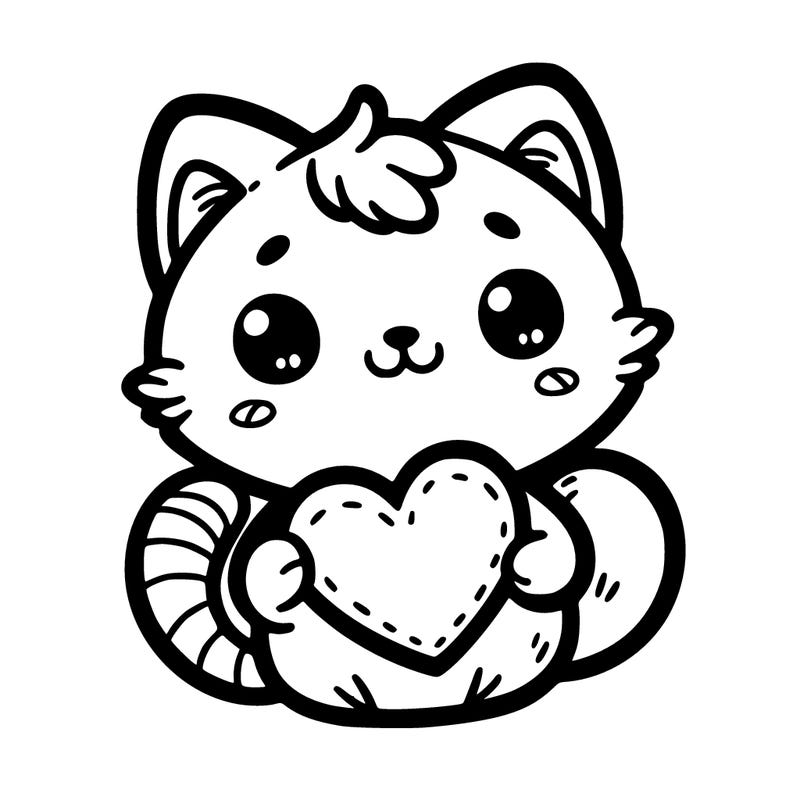 baby cat holding a heart
