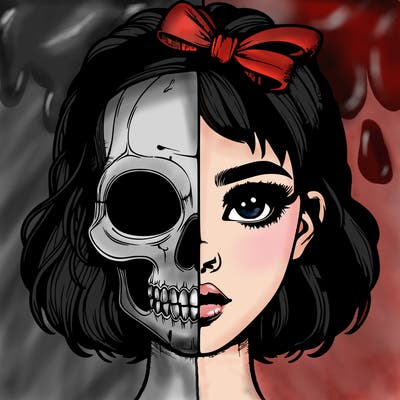 realistic girl with half skull mask