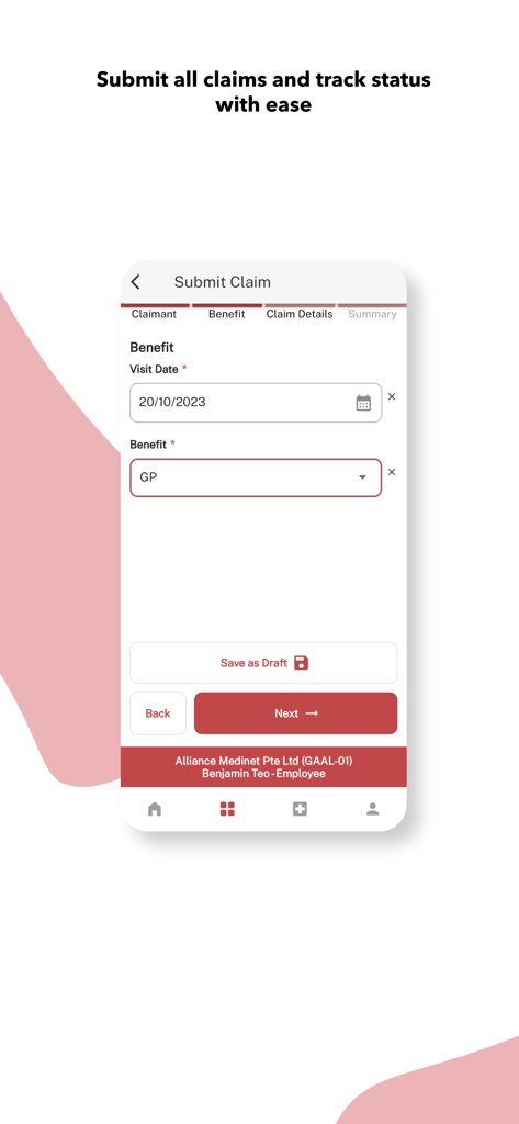 Great Benefits - Mobile interface for submitting medical claims in the Great Benefits app