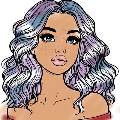 realistic girl with wavy hair and lips