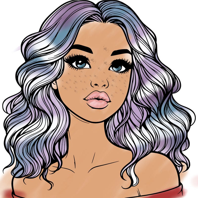 realistic girl with wavy hair and lips