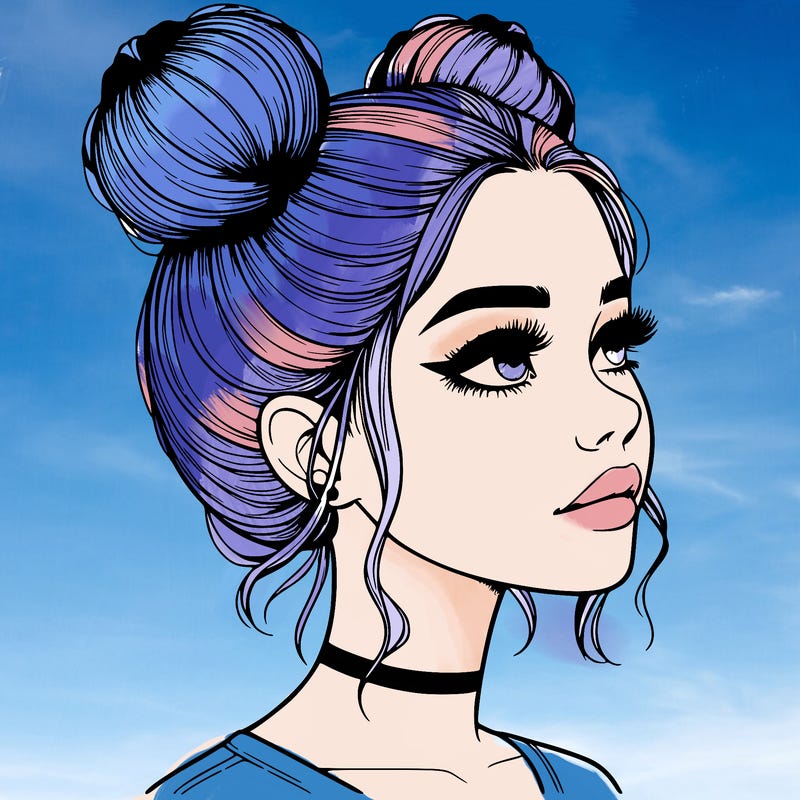 realistic girl with buns on the top of her head