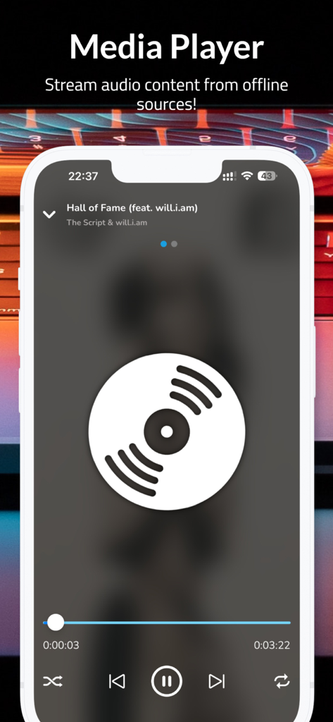 File Manager app media player interface showing offline audio playback.